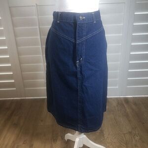 Vtg 80s Chic A-Line Knee Length Dark Wash Denim Mom Skirt 16 High Waisted Preppy